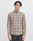 CFANTONS 0159 checked brushed shirt - black olive melange